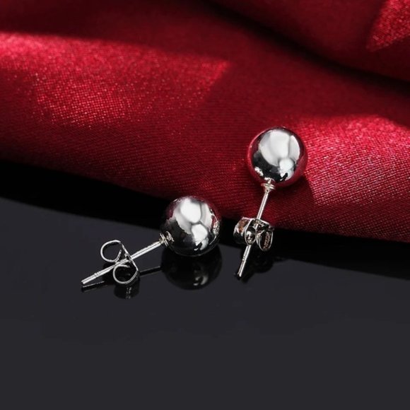 925 Sterling Silver 6MM Round Smooth Solid Ball Stud Earrings Fashion Wedding - Picture 4 of 6